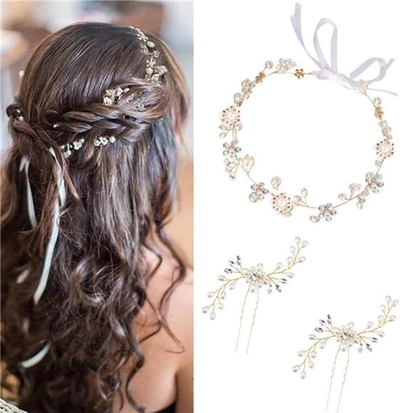 FRIUSATE Flower Girl Headpiece with Wedding Hair Pins, 3 Pcs Princess Wedding main image 5